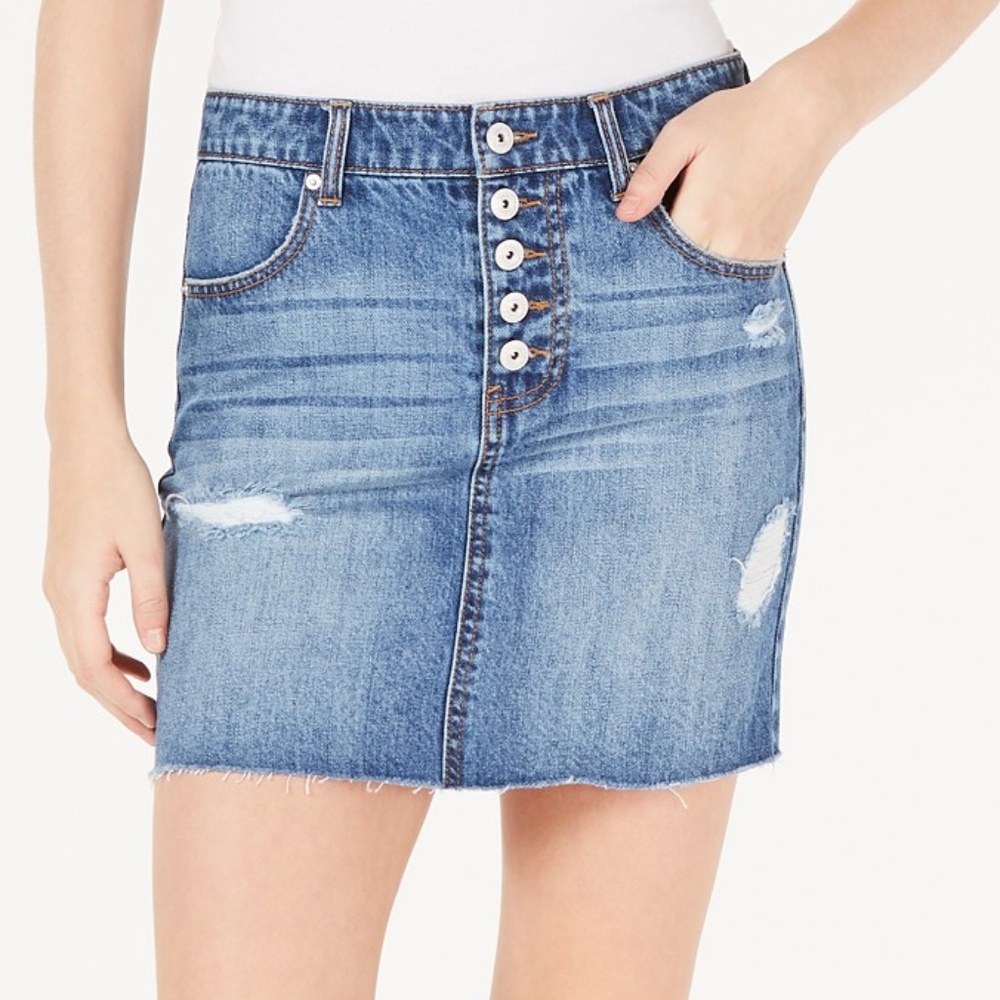 Cotton Button-Fly Denim jeans Mini Skirt